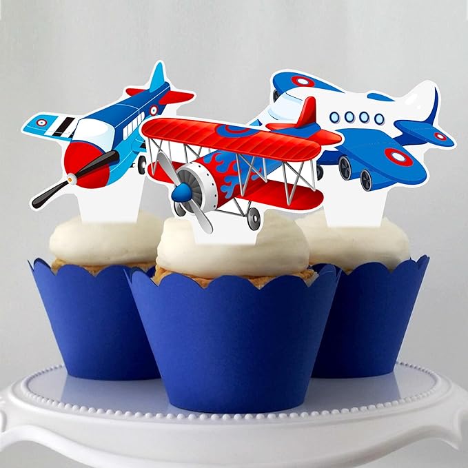 Airplane Cupcake Toppers Airplane Birthday Party Decorations 48PCS Plane Cupcake Picks Aircraft Helicopter Cake Decor for Aviation Theme Pilot Baby Shower Birthday Party Supplies