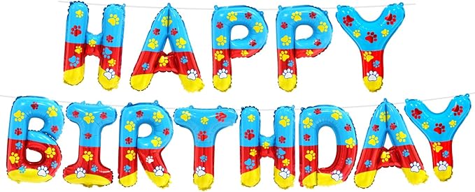 Happy Birthday Banner Balloons Letter Signs Party Decorations for Boys Girls, Paw Print Design