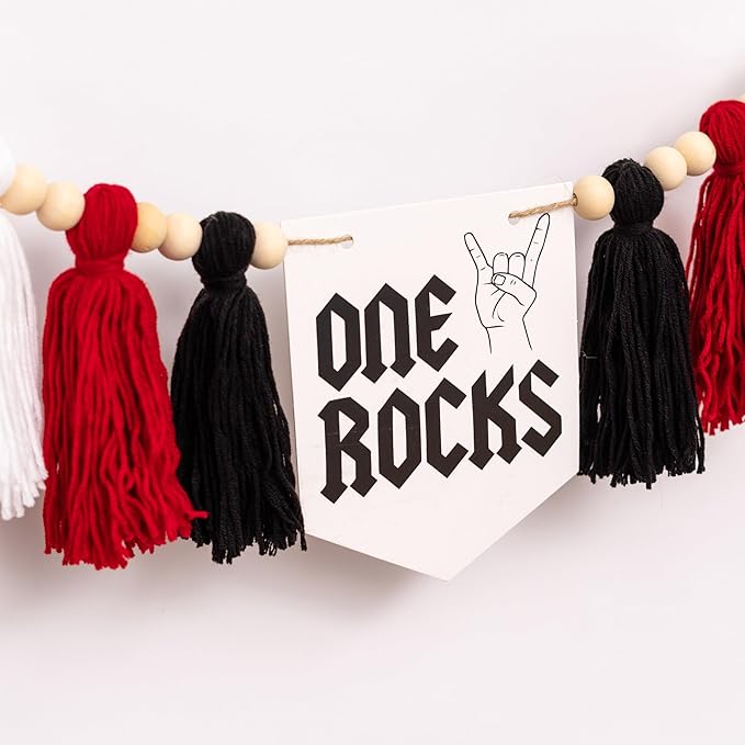 Gostman One Rocks High Chair Banner - Rock And Roll 1st Birthday Party Decorations,Black First Birthday Party Supplies (one rocks banner)