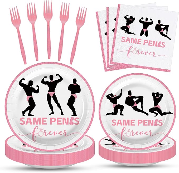 100 Pcs Bachelorette Tableware Party Supplies Set, Serves 25 – Disposable Pink Paper Plates, Napkins, and Forks for Bridal Shower, Hen Party, Engagement, Girls Night, Valentine’s Day Decorations