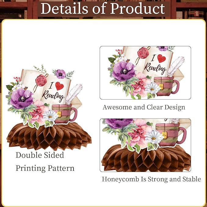 Book Themed Party Decorations - 9PCS Book Party Decorations Vintage Book Club Honeycomb Centerpieces Table Decor Reading Library Birthday Baby Shower Supplies for Book Lovers Bookworm