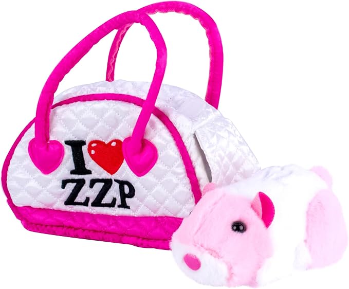 ZhuZhu City Hamster & Quilted Carrier – Jilly The Pink & White Interactive Hamster with 40+ Sounds & Movements – Take Your ZhuZhu Adventures Anywhere!