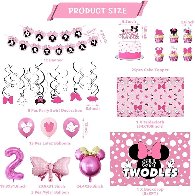 Pink Mouse 2nd Birthday Party Supplies Oh Twodles Girl Second Party Decorations Cartoon Mouse Theme Birthday Decorations Set
