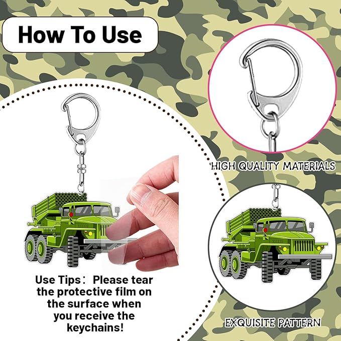 12 PCS Army Party Favors Military Camo Acrylic Keychains for Army Birthday Party Decorations Supplies Gifts for Kids Classroom Prizes