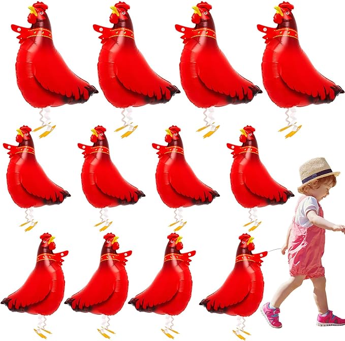 Libima 12 Pcs Chicken Balloons Aluminum Film Farm Animal Decorations Balloons Birthday Party Supplies BBQ Party Decorations Baby Shower Supplies Family Photo Booth Courtyard Decor (Funny Style)
