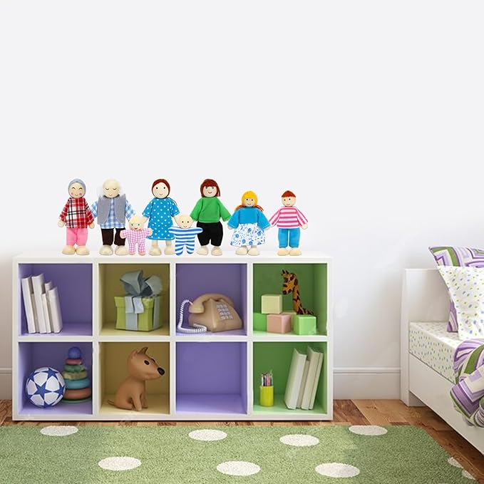 ONEST 16 Pieces Wooden Dollhouse Family Set Mini People Figures Sets Dollhouse Dolls Wooden Doll Family Pretend Play Figures Accessories for Pretend Doll House