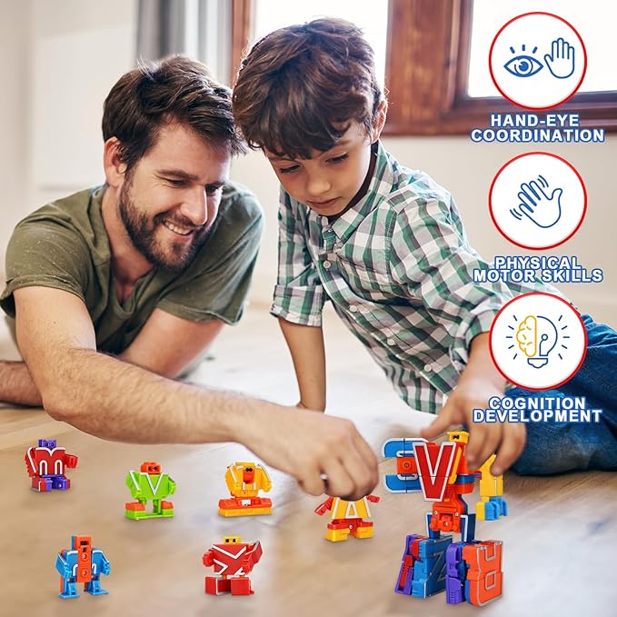 Easter Toys Gifts for 3 4 5 6 Years Old Toddler Boys Girls,26 Alphabet Robots ABC Letters Educational Learning Blocks for Kids,Alphabots Deformation STEM Fine Motor Skill Birthday Gifts for Preschool