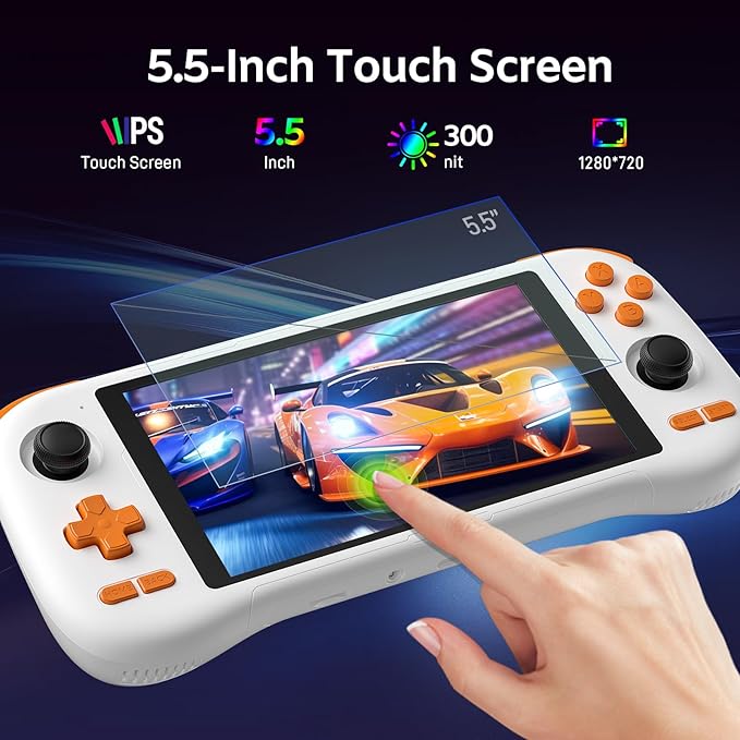 kinhank K56 Retro Handheld Game Console, Support 16000+ Games, Equipped with 128G TF Card, Android 14.0 System, Portable Retro Video Game Console, 5.5 Inch IPS Touch Screen, 2.4G/5G, BT 5.0 (128GB)