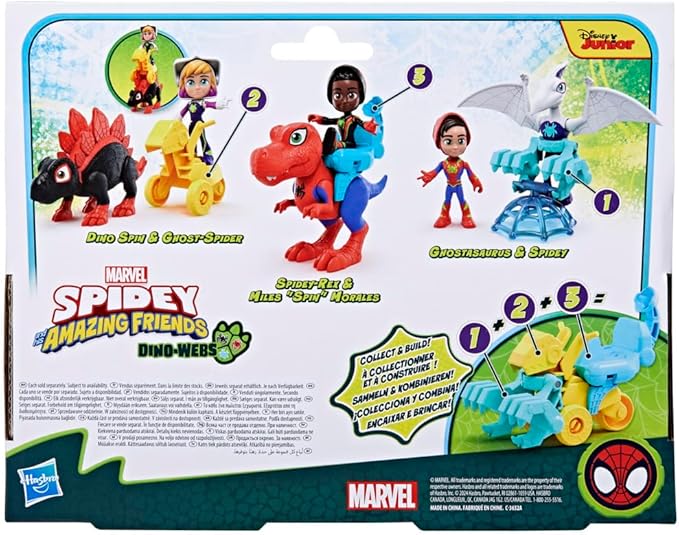 Marvel Spidey and His Amazing Friends Dino-Webs Spidey-Rex & Miles “Spin” Morales 4-inch-Scale Spider-Man Action Figure Set, Toys for Kids
