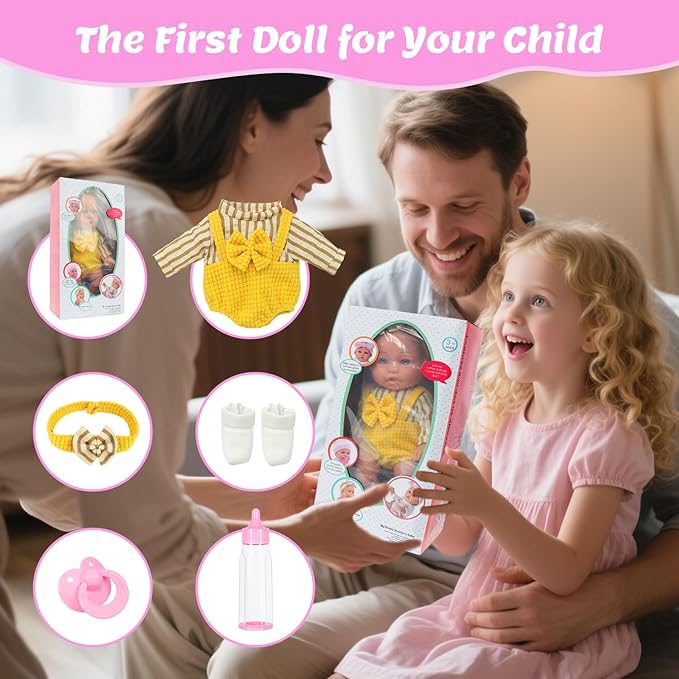 12″ Baby Doll and Accessories, 6 Pcs Realistic Baby Doll Play Set with Clothes for Toddlers -Gift Box