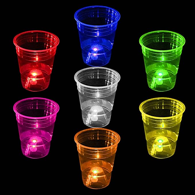 mishunyus 24-Pack 16oz Glow in The Dark Party Cups - Reusable Plastic Cups for Neon Party Decorations, Birthday Celebrations (16th-80th), Weddings, BBQ, Beach & Holiday Events - 7 Vibrant Colors