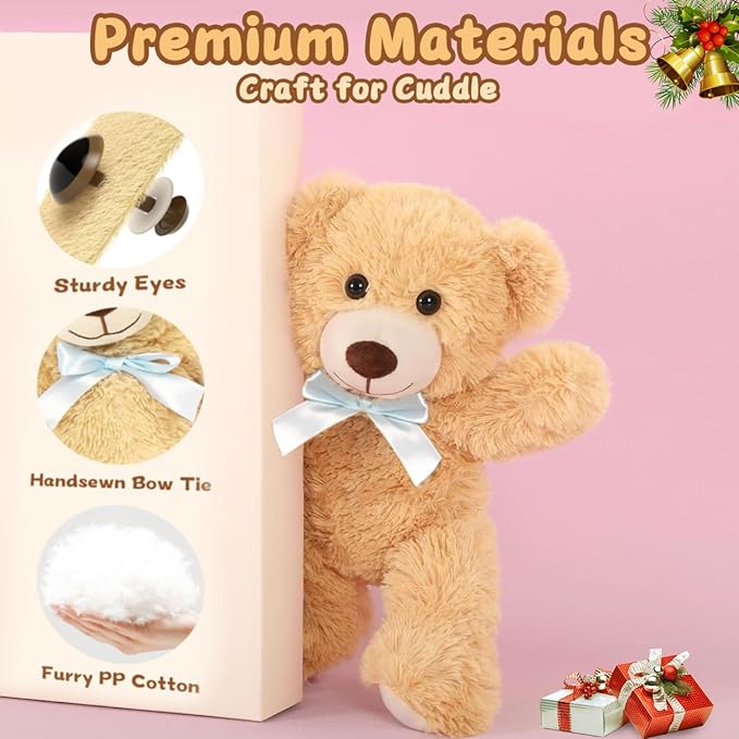 MorisMos 10-Pack Teddy Bear Bulk for Baby Shower,14-inch Small Teddy Bear Stuffed Animal Plush Toy,Soft Bulk Stuffed Animal Wholesale for Baby Shower Centerpiece Decoration Birthday Party Favors,Brown