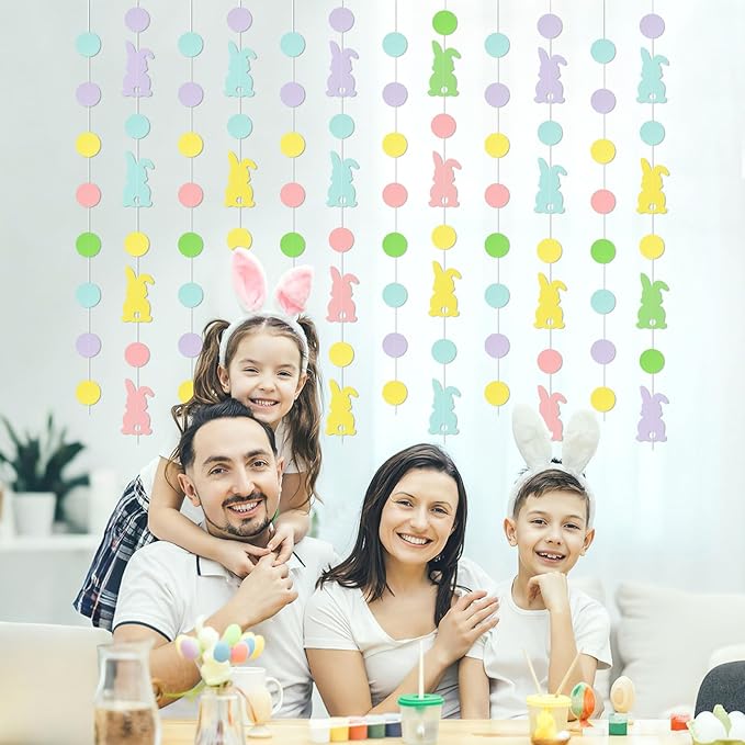 MARFOREVER 5 Pcs Easter Hanging Decorations Easter Garland 41Ft Colorful Rabbit Garlands Happy Bunny Banner Strings Hanging Streamers for Spring Birthday Party Supplies Home Decor