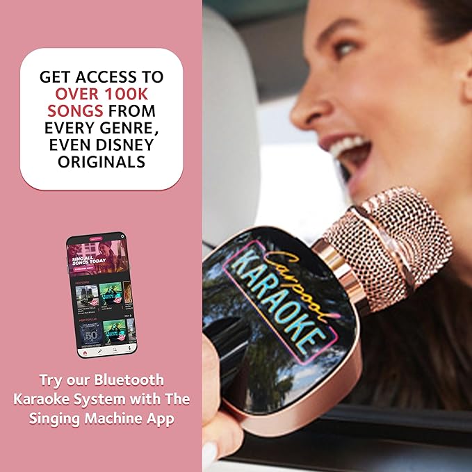 Carpool Karaoke Machine for Kids & Adults, Carpool Karaoke The Mic 2.0 - Wireless & Bluetooth Karaoke Microphone with Voice Changing Sound Effects as White Elephant Gift - Rose Gold