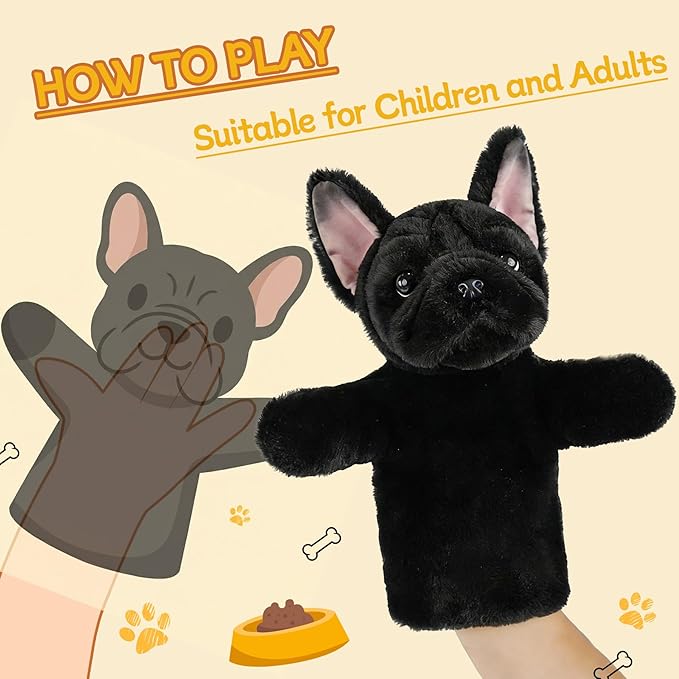 Animal Hand Puppet Plush Dog Toy for Kids Interactive Storytelling Educational Pretend Play Puppet Classroom and Home Birthday French Bulldog
