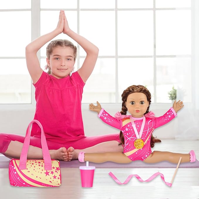 UNICORN ELEMENT 18 Inch Doll Gymnastics Clothes Set - Accessories for 18 Inch Dolls, Total 8 Pcs - Star Shaped Pattern Leotard, Gym Bag Headband, Gift for Girls (No Dolls)