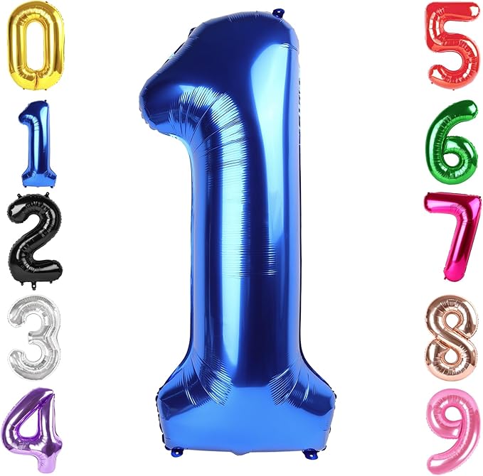 40 Inch Metallic Blue Number 1 Balloon, Giant Number 1 Balloons for 11th 12th 21st Birthday Decorations, Party Supplies for Baby Boy Girl, Metallic Blue Party Decor