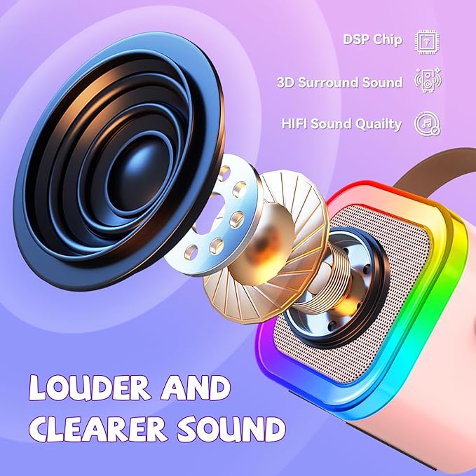 Mini Karaoke Machine for Kids Girls Boys - Birthday Gifts for Ages 4 5 6 7 8+ Year Old - 2026 New est - Portable Bluetooth Speaker with 2 Wireless Microphone - Kids' Instrument Accessories - Pink