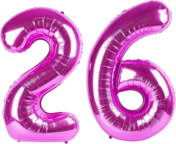 40 Inch Large 26 Balloon Numbers Rose Purple Big Foil Number Balloons Giant Helium Happy Birthday Party Decorations for Man and Women, Huge Mylar Anniversary Party Supplies