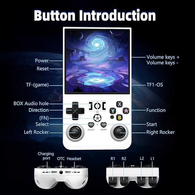 R36MAX Retro Handheld Game Console, 4.0 Inch IPS Screen Retro Gaming Console,Linux System, 4000mAh Battery Portable Pocket Mini Arcade, Built-in 128G,Pearl White