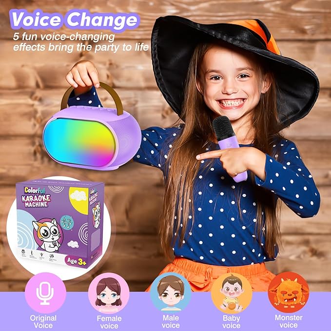 Karaoke Microphone Machine with 2 Drivers, Toy for Girls Boy Ages 3, 4, 5, 6, 7, 8, 9, 10, 11, 12+ Years Old, Portable Bluetooth Speaker Christmas Birthday Gift for Kids Teens Adults(Purple)