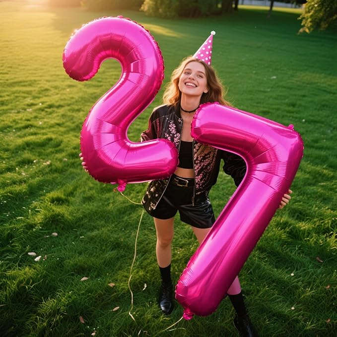 Rose Red Number 7 Balloon 40 Inch,Jumbo Giant Mylar Hot Pink Number 7,Big Large Foil Helium Number Balloons, Balloons for 17 27 Birthday Party Decorations Supplies Anniversary Celebration
