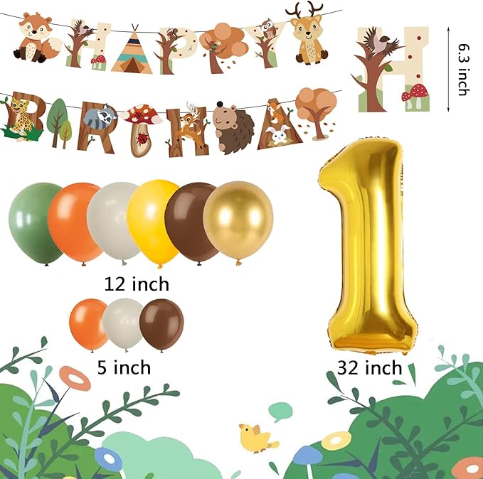 Forest Animals Jungle Birthday Decoration for Boy & Girl - Orange Brown Balloon with Happy Birthday