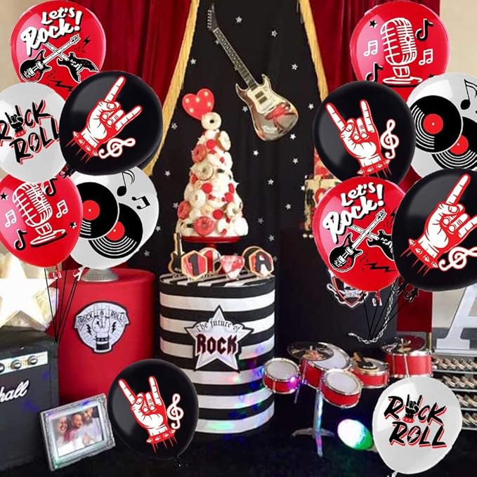 Rock and Roll Party Decoration Balloons 12'' Latex Balloons for Music Theme Party Decorations 1950's Birthday Party Supplies 50s 60s Rock Party Favors