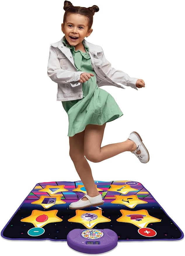 LEXiBOOK, Electronic Dance Floor Mat, Illuminated Keys, Built-in Speaker, Purple/Yellow, DM10