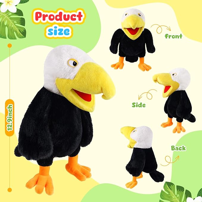 Animal Hand Puppets 11 Inch Bird Plush Toucan Owl Eagle Parrot Flamingo Peacock Puppet Toys Role-Play Puppets for Kids Storytelling Imaginative Pretend Play Teaching Preschool(Eagle)