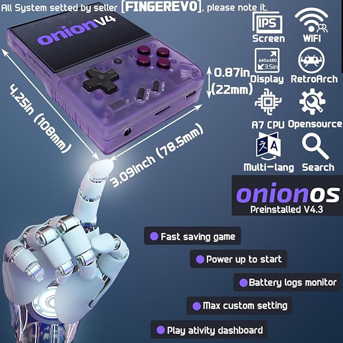 Miyoo Mini Plus OnionOS Handheld Game Console 3.5-inch 640*480 Screen 3000mAh Miyoo-mini+ with Portable Case Transparent Purple