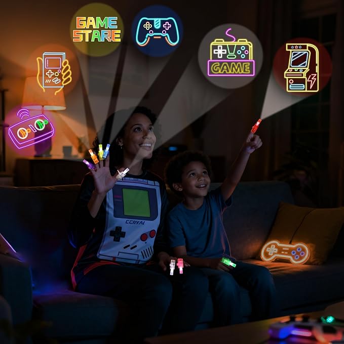 24 Pcs Video Game Party Favors LED Finger Lights, Glow in the Dark Light Up Toys Party Gifts for Kids, Birthday Goodie Bags Stuffers School Classroom Prizes