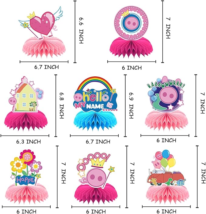 8Pcs Pink Pig Party supplies set Honeycomb Centerpieces Double Sided Table Topper for Birthday Decorations
