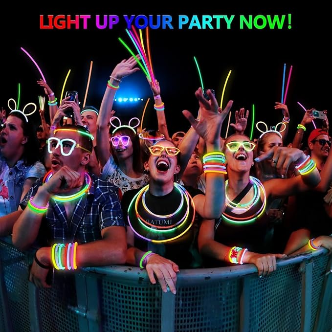 BUDI 467Pcs Glow Sticks Party Favors for Kids Adults Glow in the Dark Party Supplies 4th of July Accessories Neon Decors 200 GlowSticks Bulk 8 Colors 8 Inch & 267 Connectors Necklace Bracelet Glasses