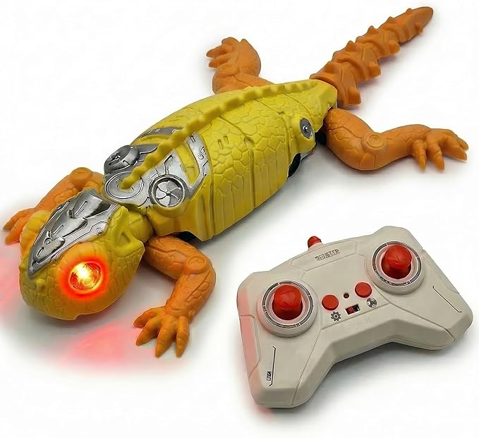 RC Wall Climbing Gecko, 360° Spin Zero Gravity Stunt Robot, Rechargeable Remote Control Lizard with LED Eyes, Dual Mode Floor & Ceiling Racer, Scary Prank Toy Gifts for Boys & Girls Ages 4-12 (Yellow)