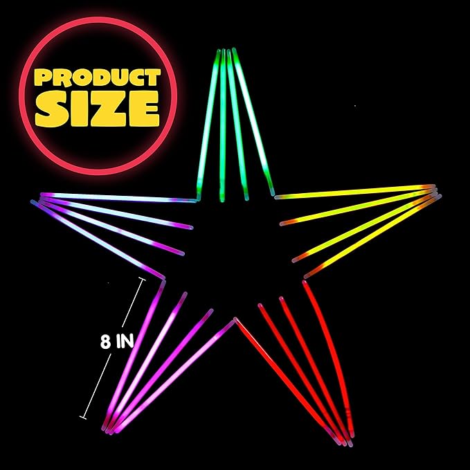 JOYIN 200 Pcs 8" Glow sticks Bulk Party Favors Pack, Neon Glow in the Dark Party Supplies, Light Up Necklaces and Bracelets with Connectors, Easter, Football, Birthday Decorations