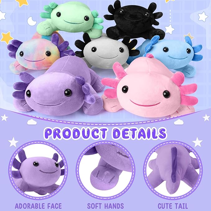 10.8 inch Plush Axolotl Stuffed Animal, Axolotl Plush Toys, Cute Stuffed Cotton Plush Pillow Kawaii Salamander Gifts for Girls & Boys, Plushies has (Purple Axolotl)