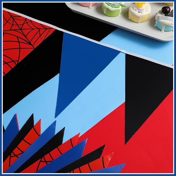 Boao 10 Strips Spider Pennant Banner 98 ft Hero Triangle Flag Cartoon Paper Pennant for Spider Birthday Party Decorations Hero Theme Festivals Wedding Party Supplies Outdoor Home Decor