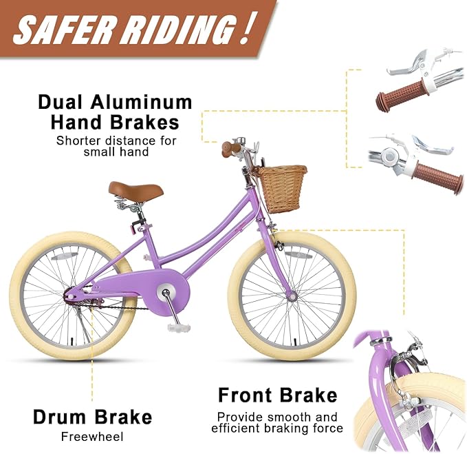 Petimini Vintage Kids Bike for Girls, 12–20 Inch Classic Bicycle with Wicker Basket & Bell, High Tensile Steel Frame, Training Wheels (12–18”), 85% Pre-Assembled, Retro Bike for Outdoor Riding
