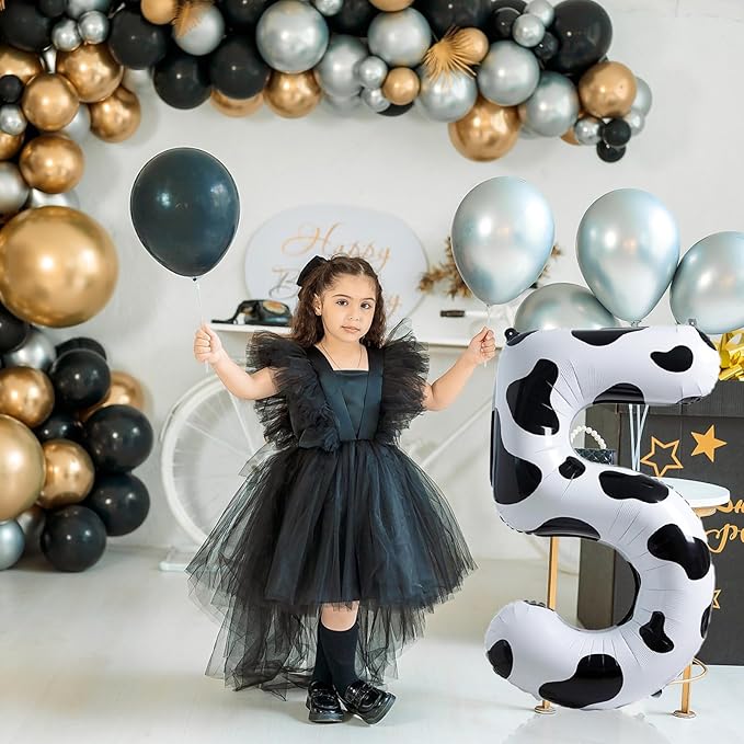 Cow Print Number Balloons 5 for Kids, 40 Inch Foil Large Number 5 Self Inflating Balloon for Boys Girls 5th Birthday Decorations Farm Animal Theme Cowboy Cowgirl Theme Party Decoration Supplies