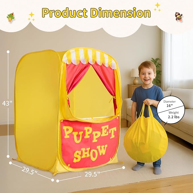 Alvantor® Pop Up Puppet Show Theater & Lemonade Stand, Pretend Playhouse Kids Tent, Puppet Stage Tabletop Sets for Toddlers Curtain Fordable, Indoor & Outdoor Children Drama 29"X29"X43"H, 1 pc