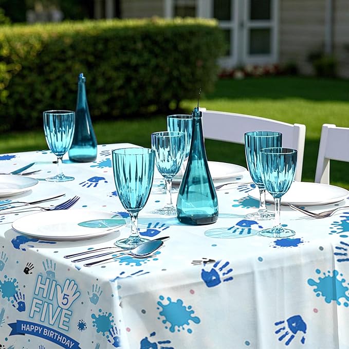 3Pcs Hi Five Party Tablecloth High Five Birthday Plastic Table Cover Waterproof Officially a Handful 5th Birthday Disposable Table Cloth for Boys Girls 5th Years Old Party Decorations, 54 x 108 Inch