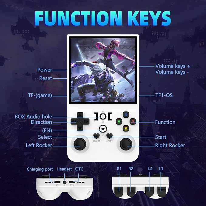 R36MAX Retro Gaming Console, 4.0 Inch Handheld Game Console with 64GB Classic Video Games Inchluded,Support 30+ Simulators,Hand Held Game Console for Christmas (White)