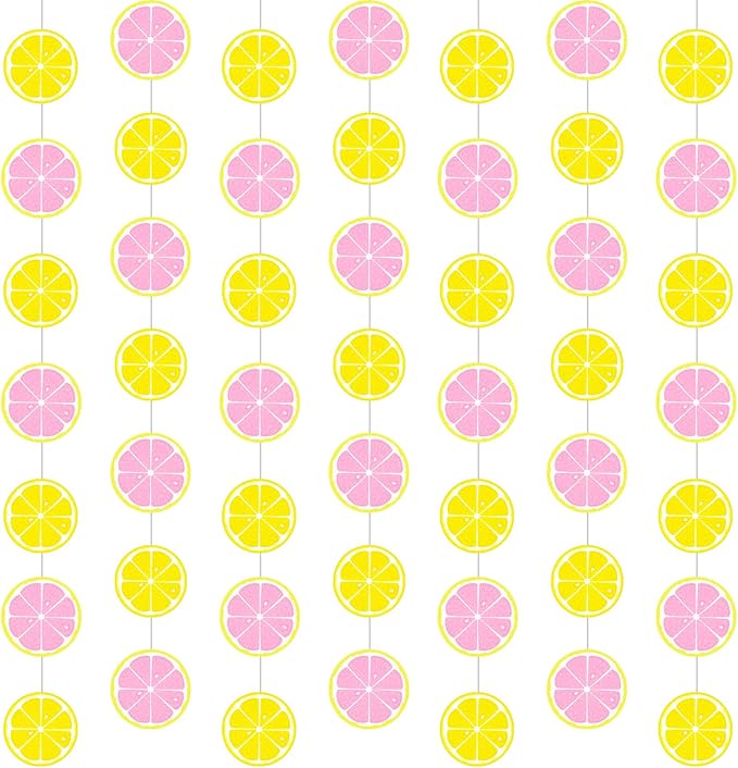 Duraaamo 8 Packs Lemon Party Banner Decorations Pink Lemon Paper Garland Summer Paper Hanging Cutouts Summer Fruit Theme Banners for Wedding Birthday Baby Shower Party Supplies Decoration(Mixed Lemon)