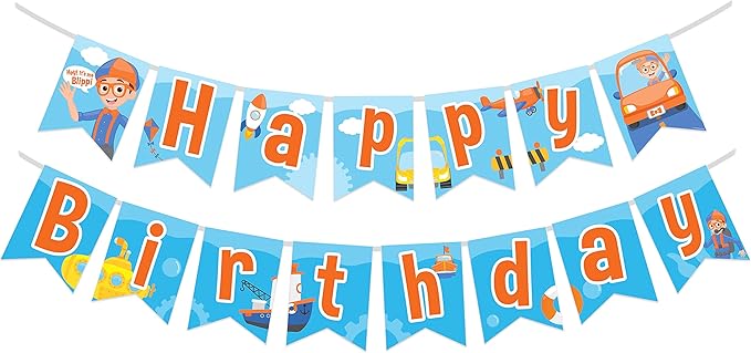 Treasures Gifted Officially Licensed Blippi Birthday Banner - Vehicle Happy Birthday Party Supplies and Decorations