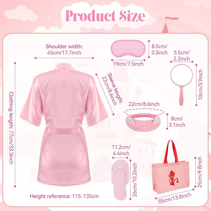 122 Pcs Pink Girls Spa Party Kit, 10-Pack Slumber Party Favors with Satin Robes, Tote Bags, and Nail Salon Accessories for Kids Spa Birthday, Halloween, Home Party Supplies