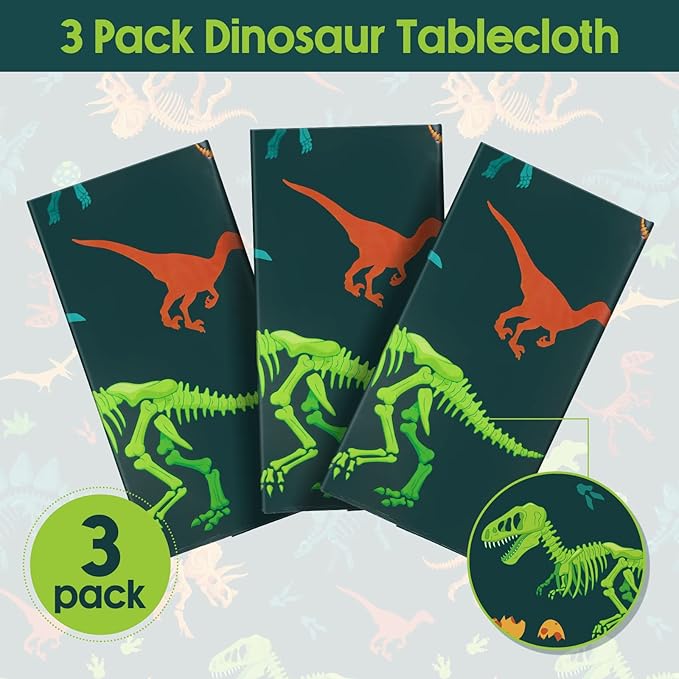 Tudomro 3 Pcs Dinosaur Plastic Party Tablecloth Dinosaur Birthday Table Cover Decorations Disposable Table Cover for Birthday Party Supplies, 54 x 108 Inch