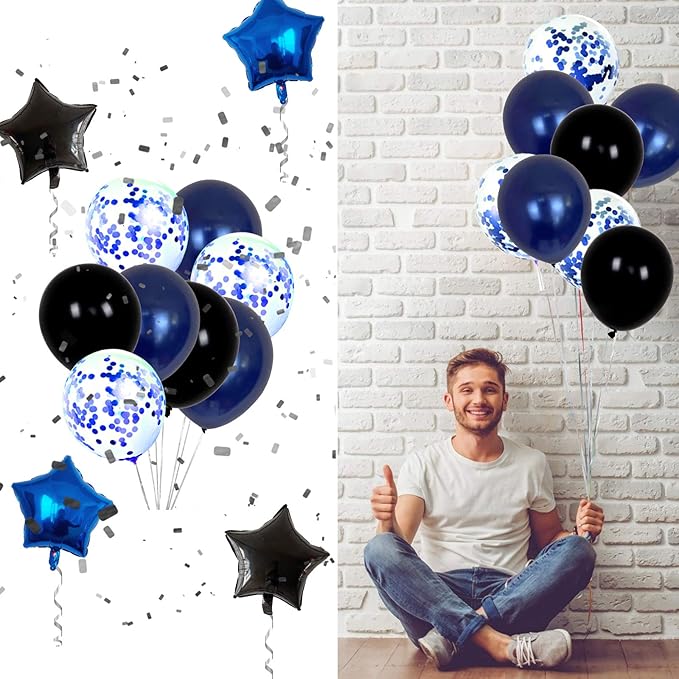 18th Birthday Decorations for Boys and Girls Dark Blue, HAPPY BIRTHDAY Banner Silver Number 18 Balloons, Deep Blue Theme Party for Him - 18 Years Old Birthday Party Supplies Kit for Her