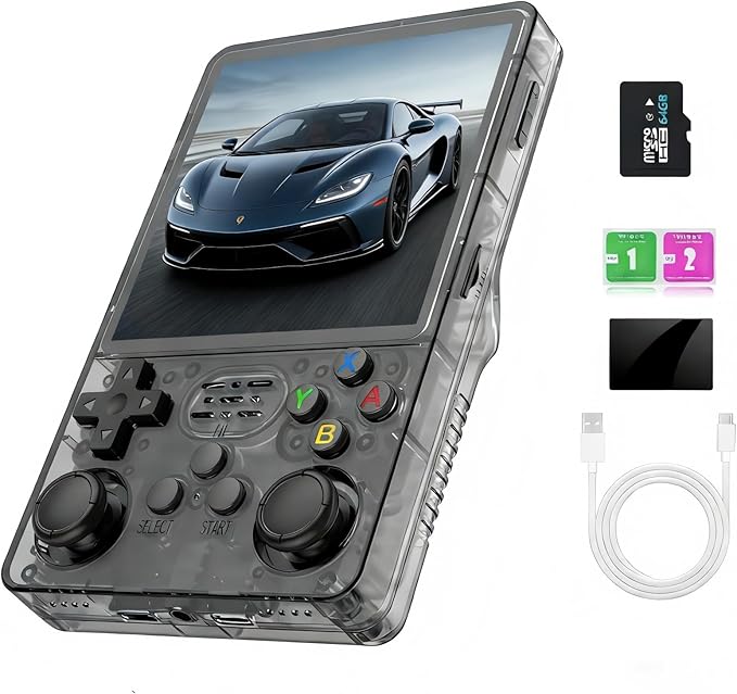R36Plus Retro Handheld Gaming Console, Portable Retro Game Console,4.0" IPS Screen, Support 15000+ Games/26+ Emulator, Handheld Emulator(Transparent Black/64G)