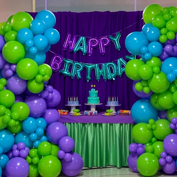 Green Purple Teal Balloon Arch Kit,Dark Purple Teal Blue Balloons for Boy Birthday Party Decorations Baby Shower Wedding Anniversary Graduation Supplies